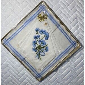 Beautiful Embroidered Ladies Hankerchief made in Switzerland Set of 2